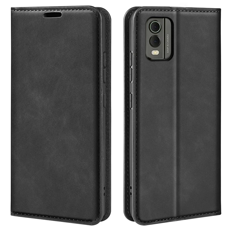 Flip Case for Nokia C32 PU Leather Wallet Skin-touch Foldable Stand Cellphone Cover - Black