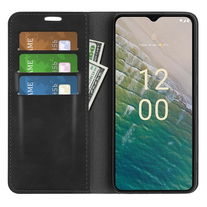 Flip Case for Nokia C32 PU Leather Wallet Skin-touch Foldable Stand Cellphone Cover - Black