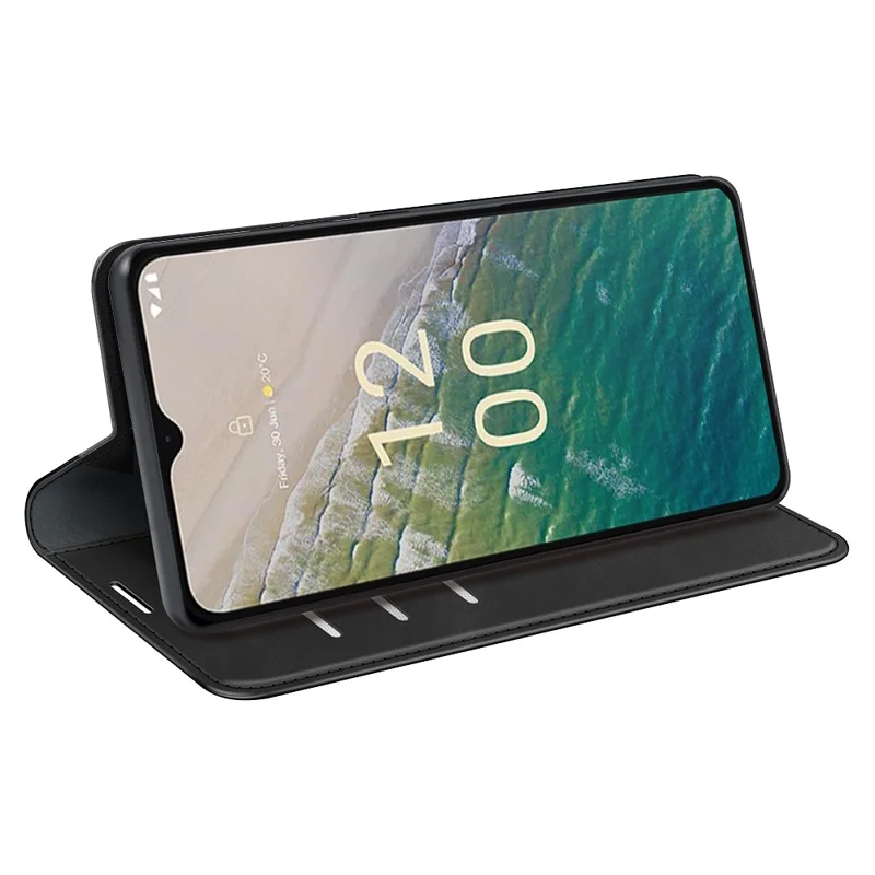 Flip Case for Nokia C32 PU Leather Wallet Skin-touch Foldable Stand Cellphone Cover - Black