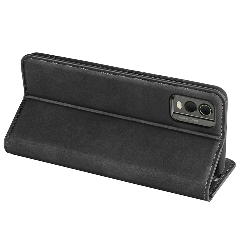 Flip Case for Nokia C32 PU Leather Wallet Skin-touch Foldable Stand Cellphone Cover - Black