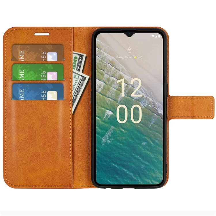 Для Nokia C32 Стойка Shell Wallet Square Magnetic Closure PU Leather Calf Texture Phone Case - Yellow