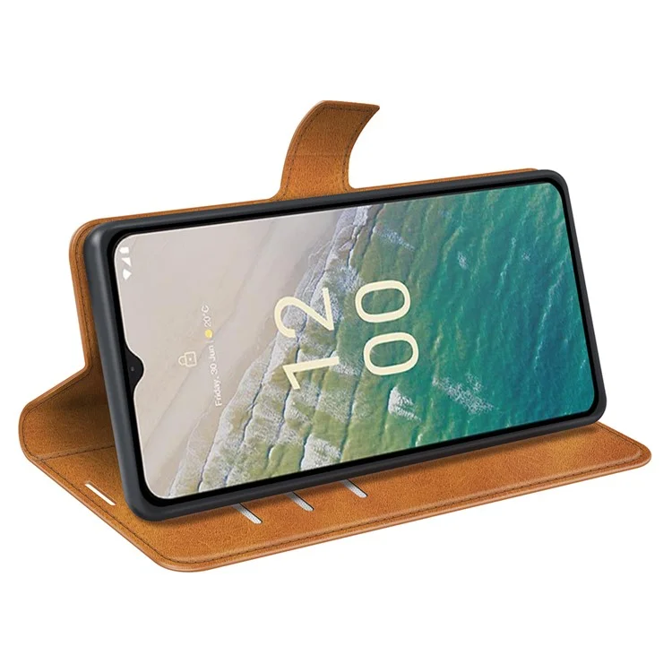 Для Nokia C32 Стойка Shell Wallet Square Magnetic Closure PU Leather Calf Texture Phone Case - Yellow