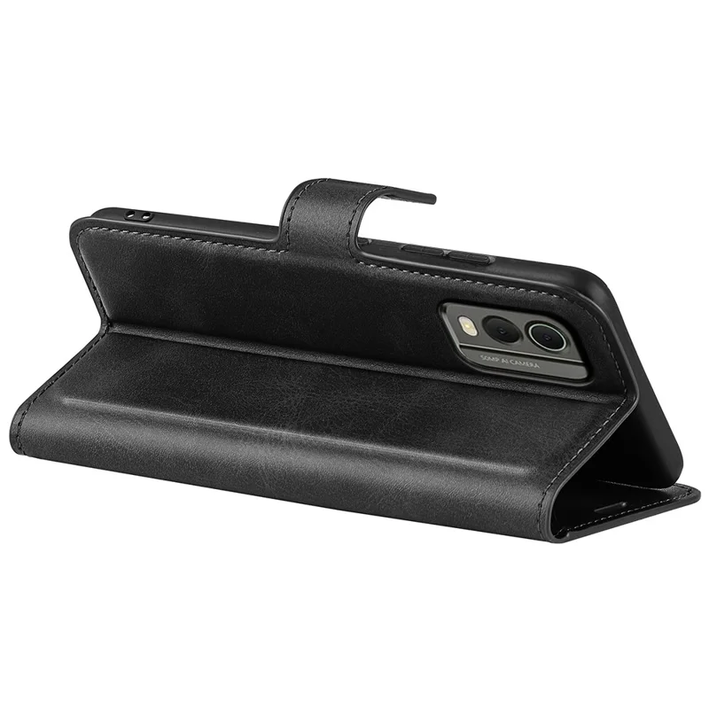 Per Nokia C32 Stand Shell Wallet Square Magnetic Closure PU Leather Calf Texture Phone Case - Black