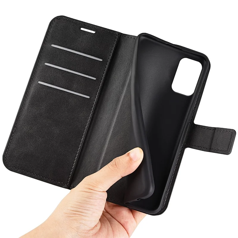 Per Nokia C32 Stand Shell Wallet Square Magnetic Closure PU Leather Calf Texture Phone Case - Black
