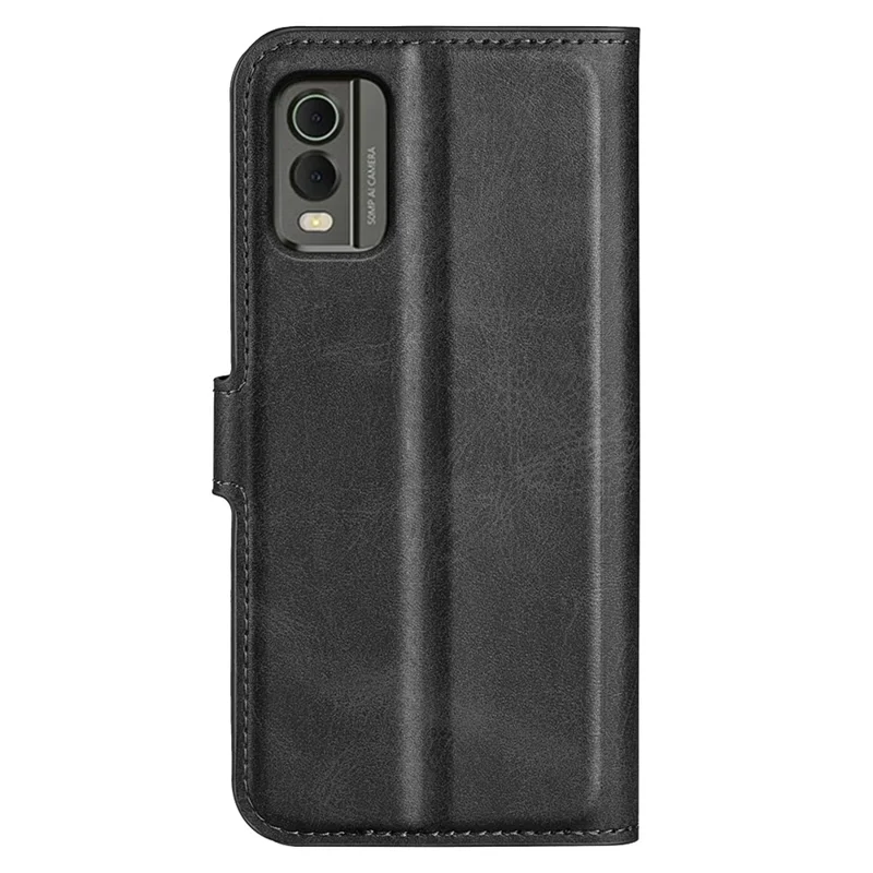 Per Nokia C32 Stand Shell Wallet Square Magnetic Closure PU Leather Calf Texture Phone Case - Black