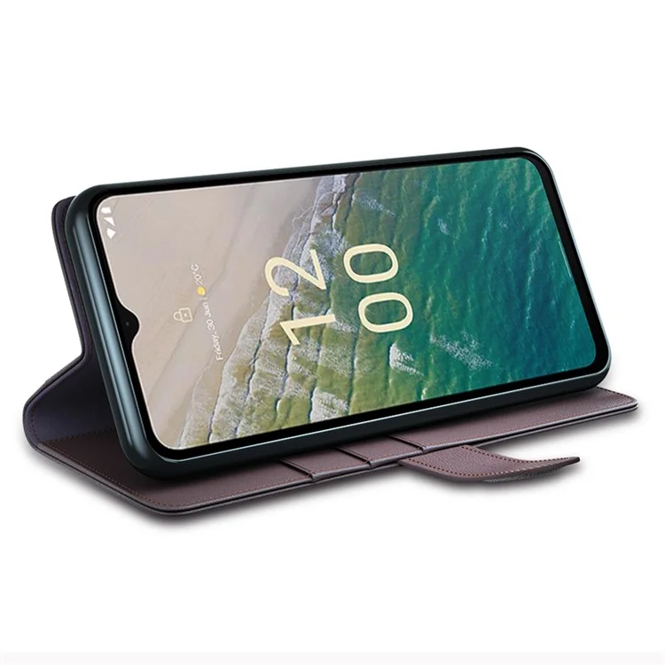 For Nokia C32 Scratch Proof Case Genuine Split Leather Phone Cover with Wallet Stand - Brown