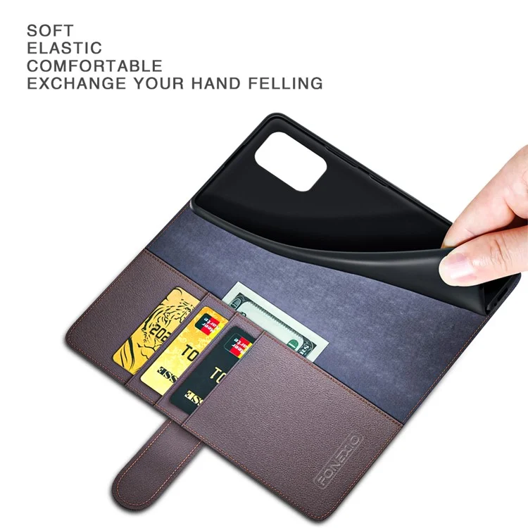 For Nokia C32 Scratch Proof Case Genuine Split Leather Phone Cover with Wallet Stand - Brown