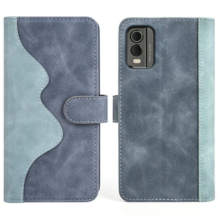 Per Nokia C32 Custodia Portafoglio in Pelle PU Rivestimento Protettivo Bicolore con Funzione Stand - Blu