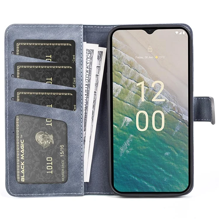 Per Nokia C32 Custodia Portafoglio in Pelle PU Rivestimento Protettivo Bicolore con Funzione Stand - Blu