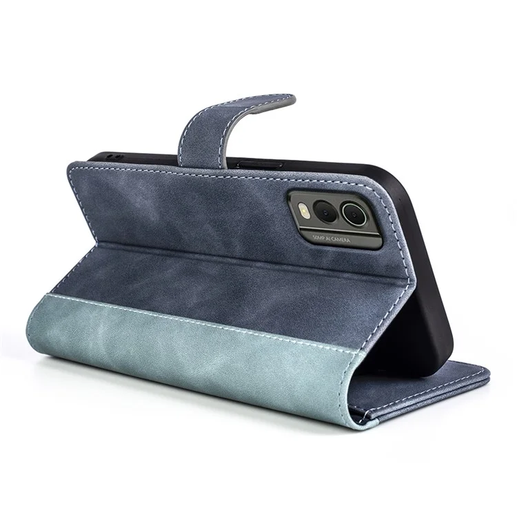 Per Nokia C32 Custodia Portafoglio in Pelle PU Rivestimento Protettivo Bicolore con Funzione Stand - Blu