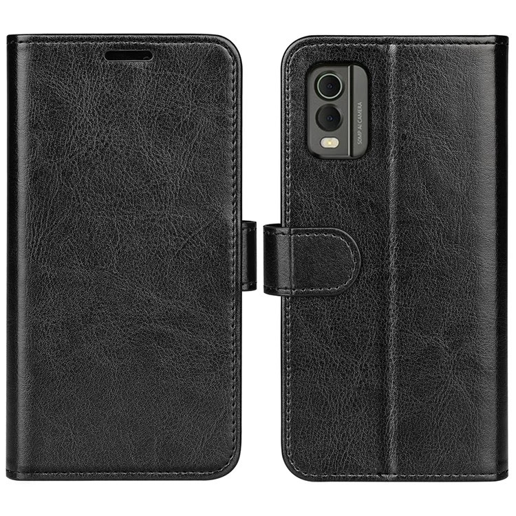 For Nokia C32 Scratch Resistant PU Leather Phone Cover Crazy Horse Texture Wallet Stand Case - Black