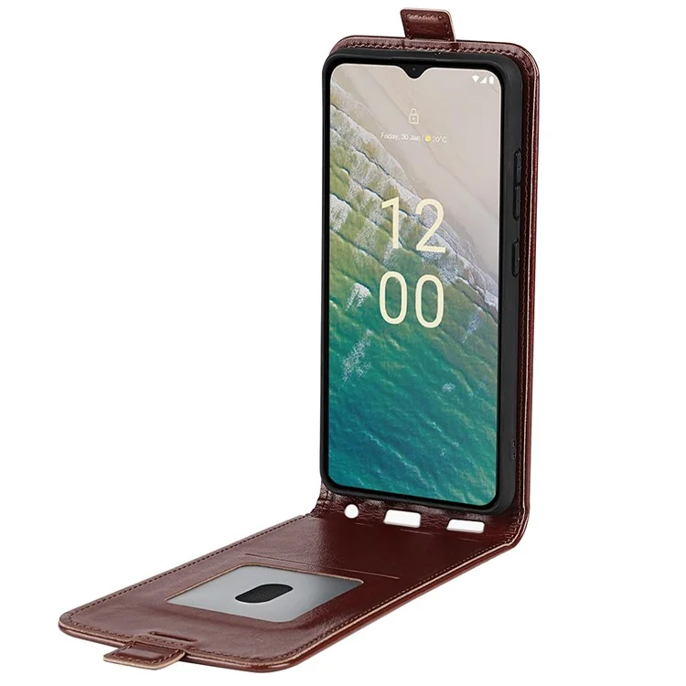 Vertical Flip Phone Case for Nokia C32 Drop Proof PU Leather Mobile Phone Cover with Card Slots - Brown