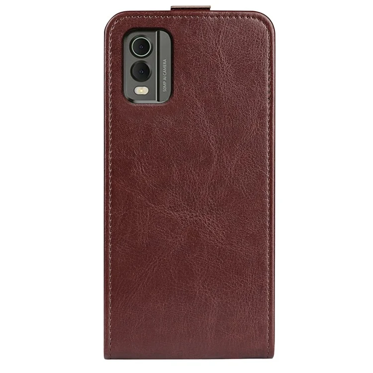 Vertical Flip Phone Case for Nokia C32 Drop Proof PU Leather Mobile Phone Cover with Card Slots - Brown