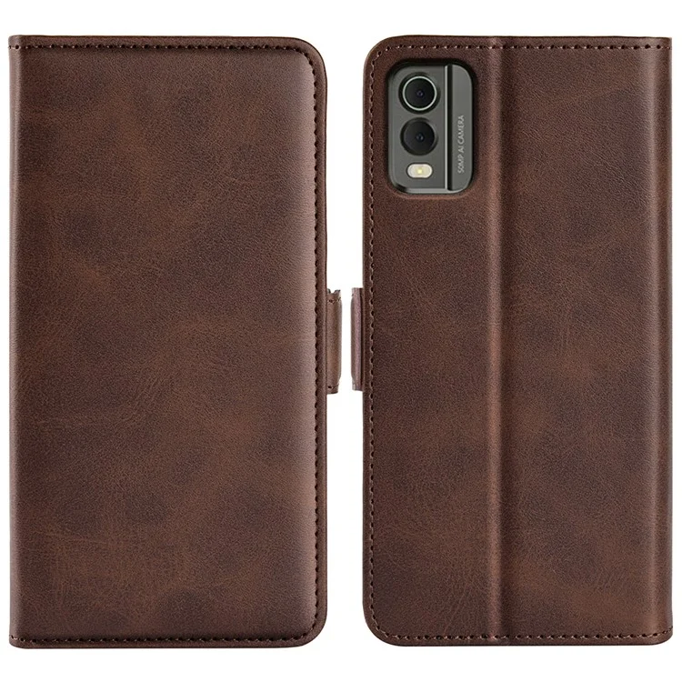 Für Nokia C32 Wallet Flip Phone Cover Kalbsleder PU Leder Folio-Hülle mit faltbarem Ständer - Braun