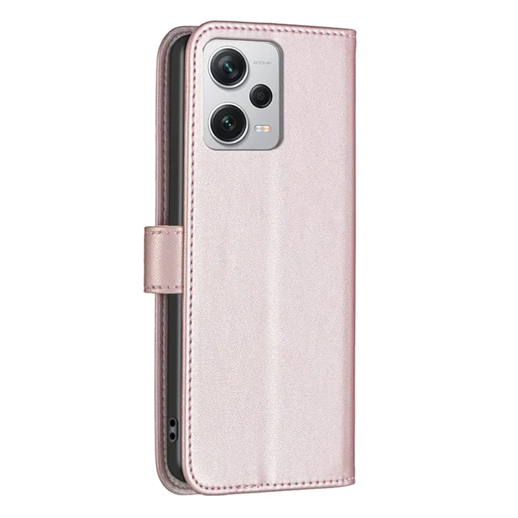 BINFEN COLOR BF17 For Xiaomi Redmi Note 12 Pro+ 5G Leather Phone Case Cell Phone Stand Wallet Cover - Rose Gold