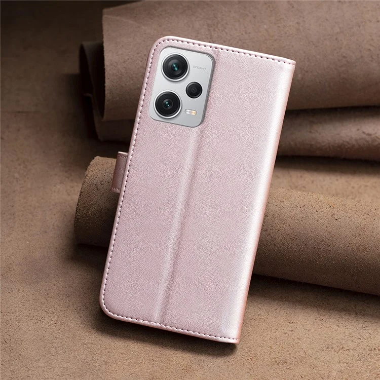 BINFEN COLOR BF17 For Xiaomi Redmi Note 12 Pro+ 5G Leather Phone Case Cell Phone Stand Wallet Cover - Rose Gold