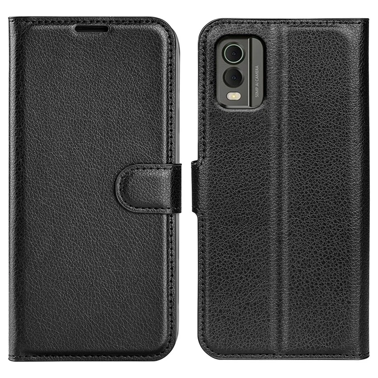 Étui à Support Pour Nokia C32 Proof de Grattement PU Leather Litchi Texture Portefeuille Folio Flip Phone Cover - Noir