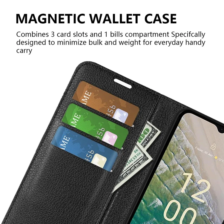 Custodia in piedi per Nokia C32 Antigraffio in pelle PU Texture Litchi Wallet Folio Flip Phone Cover - Nero