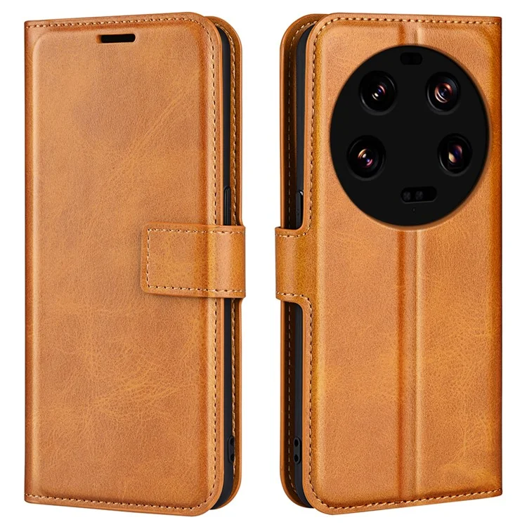 For Xiaomi 13 Ultra Square Magnetic Closure Calf Texture Stand Wallet PU Leather Phone Case - Yellow