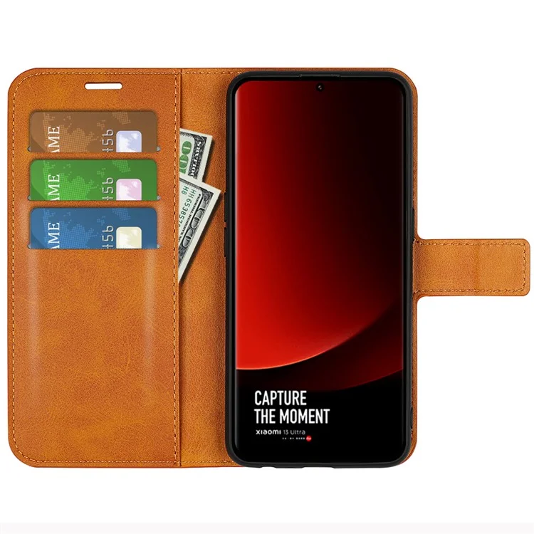 For Xiaomi 13 Ultra Square Magnetic Closure Calf Texture Stand Wallet PU Leather Phone Case - Yellow