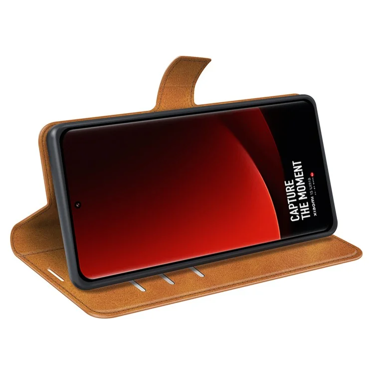 For Xiaomi 13 Ultra Square Magnetic Closure Calf Texture Stand Wallet PU Leather Phone Case - Yellow