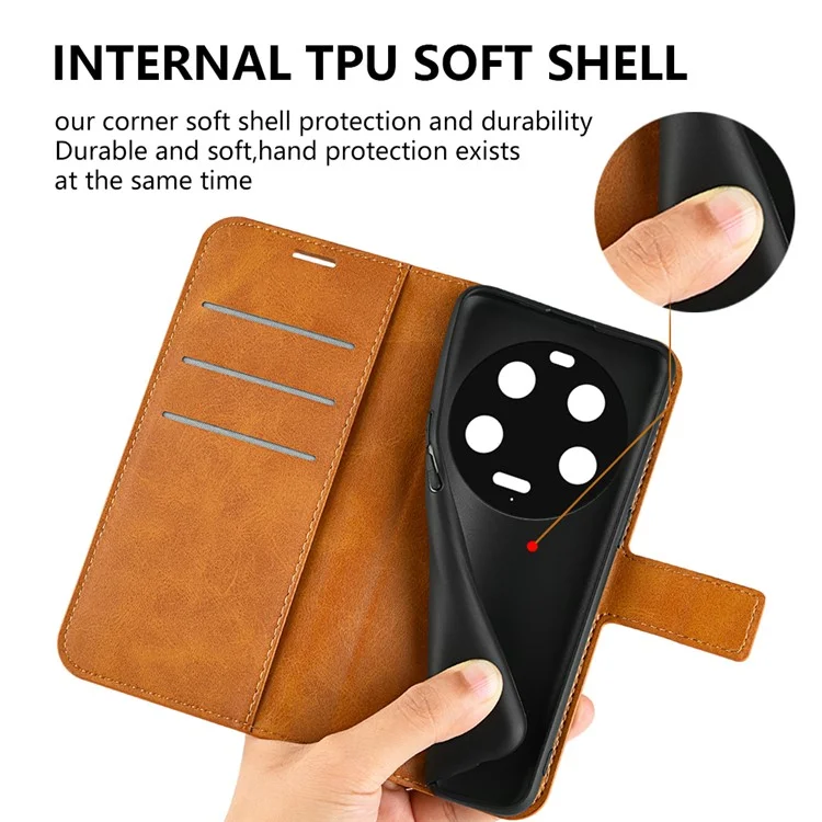 For Xiaomi 13 Ultra Square Magnetic Closure Calf Texture Stand Wallet PU Leather Phone Case - Yellow