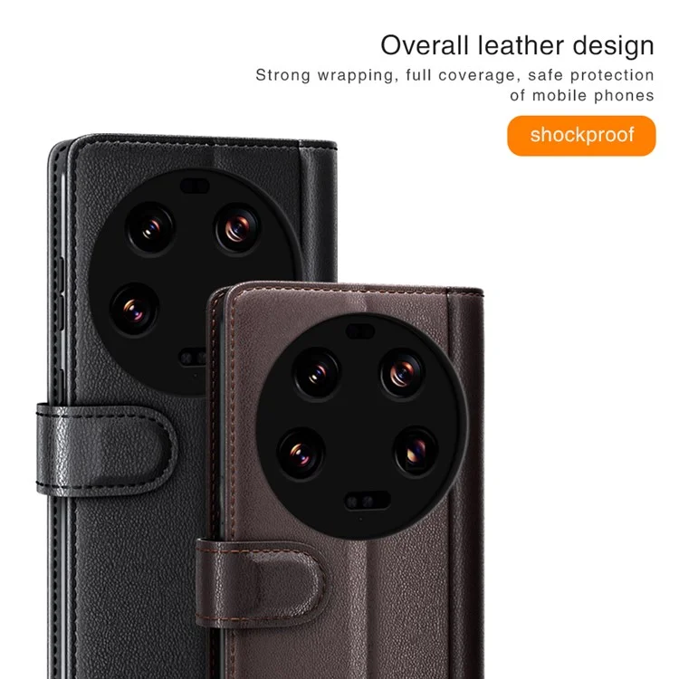 Für Xiaomi 13 Ultra Magnetische Klapptasche Echtes Split-Leder Geldbörse Ständer Stoßfeste Hülle - Braun