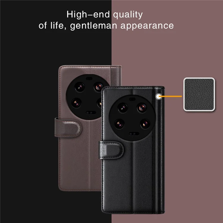 Für Xiaomi 13 Ultra Magnetische Klapptasche Echtes Split-Leder Geldbörse Ständer Stoßfeste Hülle - Braun
