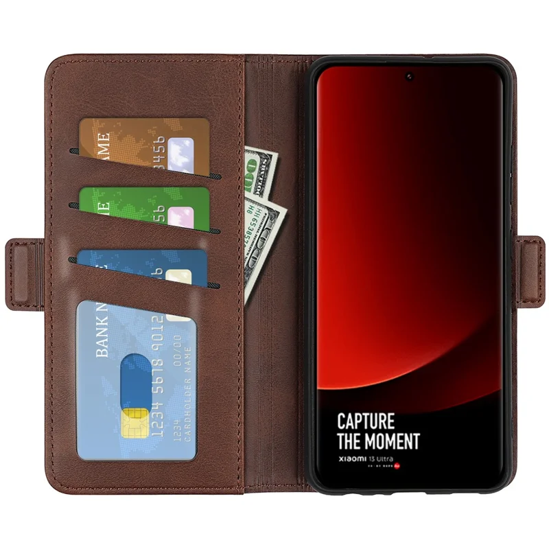 Pour Xiaomi 13 Ultra Coque de téléphone à rabat étui portefeuille antichoc Texture veau Cuir PU Support Folio - Marron
