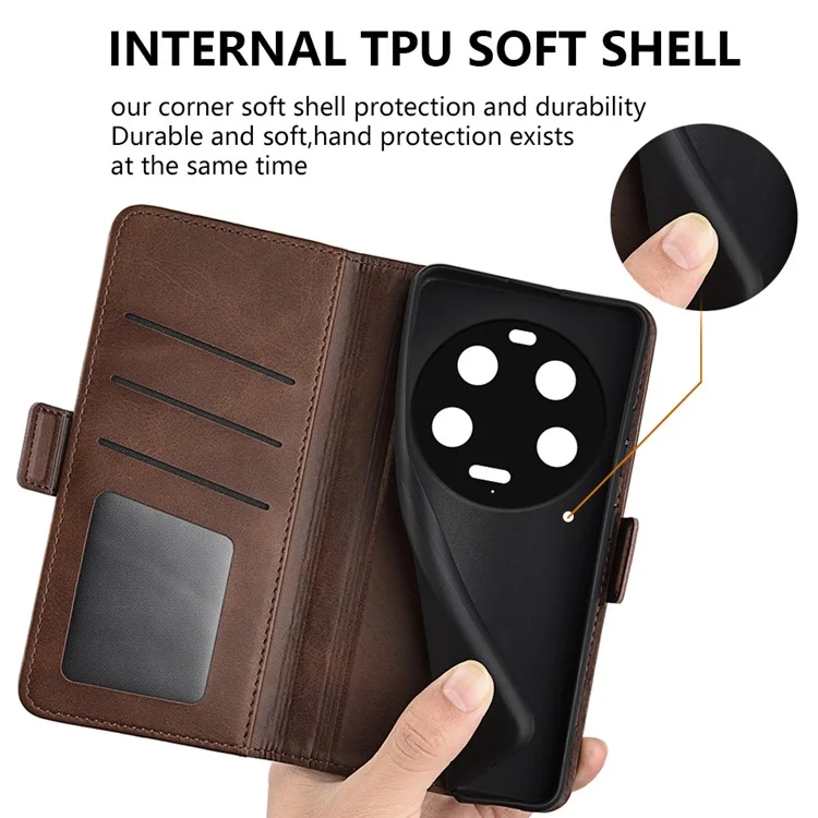 Pour Xiaomi 13 Ultra Coque de téléphone à rabat étui portefeuille antichoc Texture veau Cuir PU Support Folio - Marron