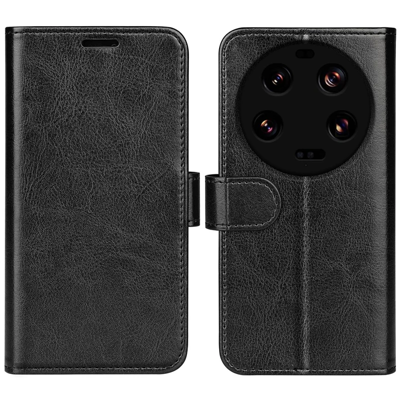 Для Xiaomi 13 Ultra Folio Flip PU Leather Phone Cover Crazy Horse Texture Wallet Stand Case - Чёрный