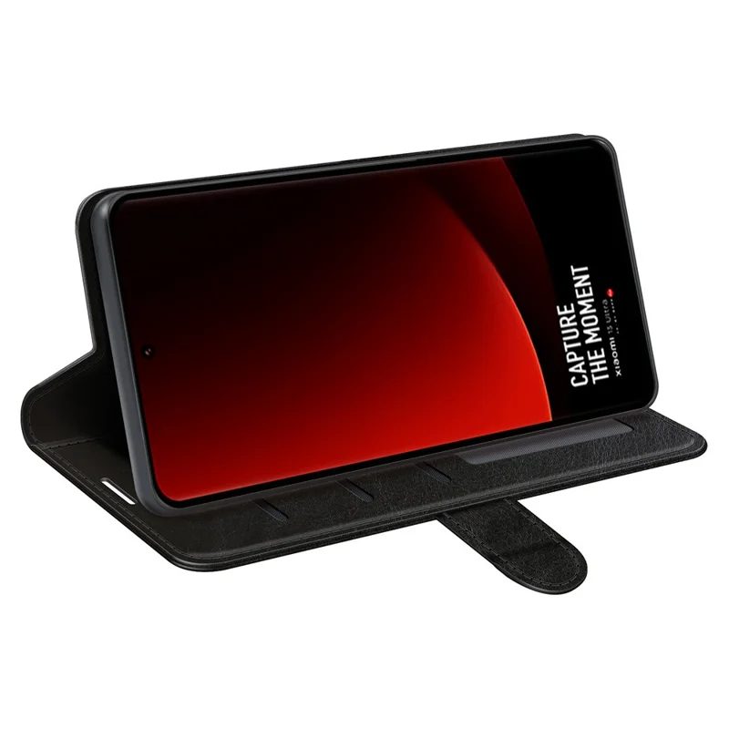 Для Xiaomi 13 Ultra Folio Flip PU Leather Phone Cover Crazy Horse Texture Wallet Stand Case - Чёрный