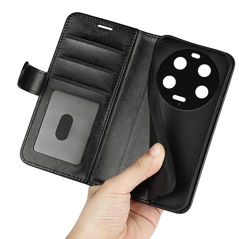 Для Xiaomi 13 Ultra Folio Flip PU Leather Phone Cover Crazy Horse Texture Wallet Stand Case - Чёрный