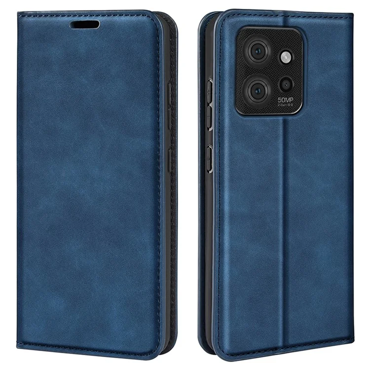 For Motorola ThinkPhone 5G PU Leather Wallet Flip Case Skin-touch Stand Cellphone Cover - Blue