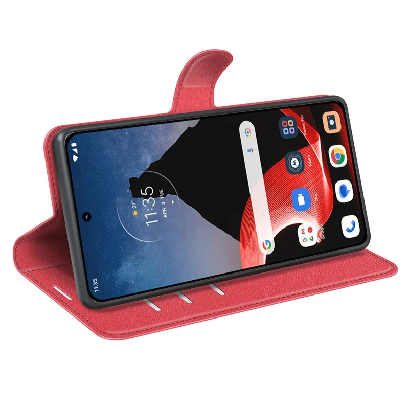 Foldable Stand Case for Motorola ThinkPhone 5G PU Leather Litchi Texture Wallet Folio Flip Phone Cover - Red