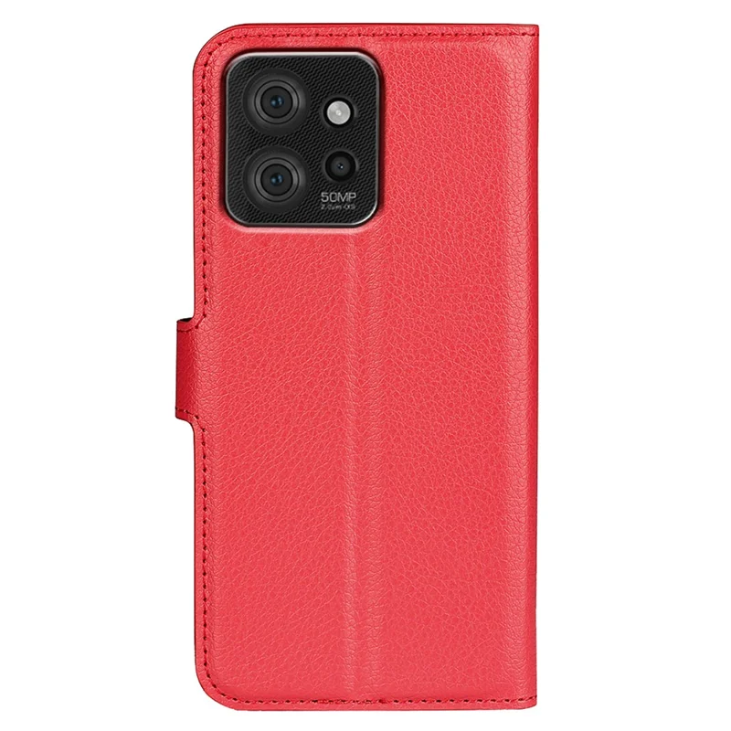 Foldable Stand Case for Motorola ThinkPhone 5G PU Leather Litchi Texture Wallet Folio Flip Phone Cover - Red