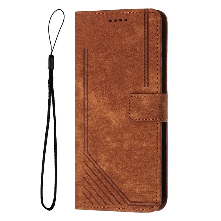 Flip Case for Nokia C12 4G / C12 Pro / C12 Plus Skin-touch Stand Imprinted Lines PU Leather Wallet Phone Cover - Brown