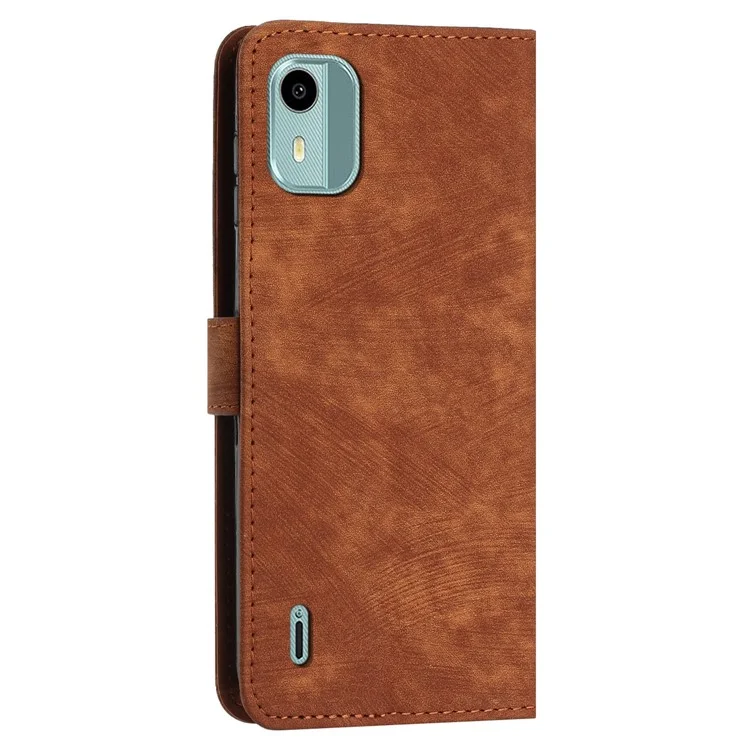 Flip Case for Nokia C12 4G / C12 Pro / C12 Plus Skin-touch Stand Imprinted Lines PU Leather Wallet Phone Cover - Brown