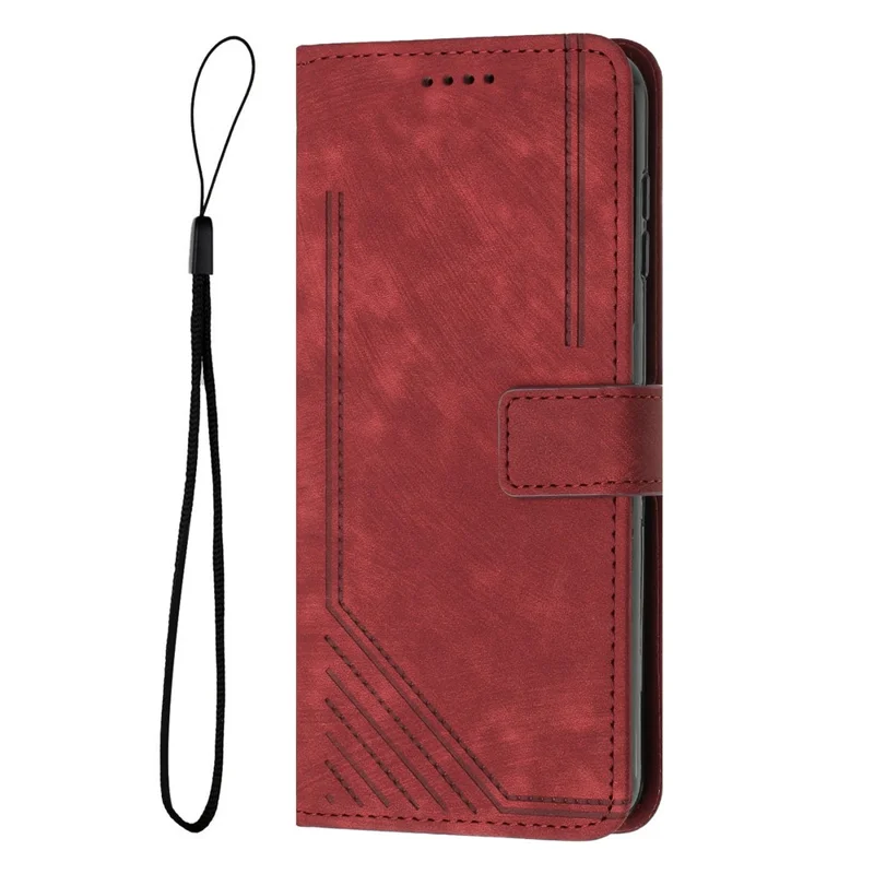 Flip Case for Nokia C12 4G / C12 Pro / C12 Plus Skin-touch Stand Imprinted Lines PU Leather Wallet Phone Cover - Red