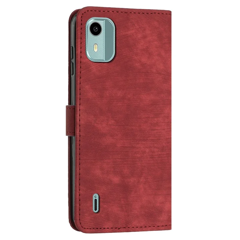 Flip Case for Nokia C12 4G / C12 Pro / C12 Plus Skin-touch Stand Imprinted Lines PU Leather Wallet Phone Cover - Red