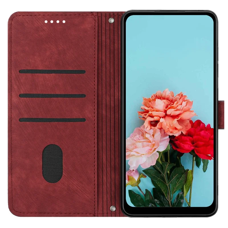 Flip Case for Nokia C12 4G / C12 Pro / C12 Plus Skin-touch Stand Imprinted Lines PU Leather Wallet Phone Cover - Red