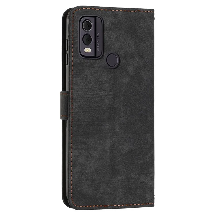 Per Nokia C22 PU Leather Flip Case Skin-touch Stand Imprinted Lines Wallet Anti-drop Phone Cover - Nero