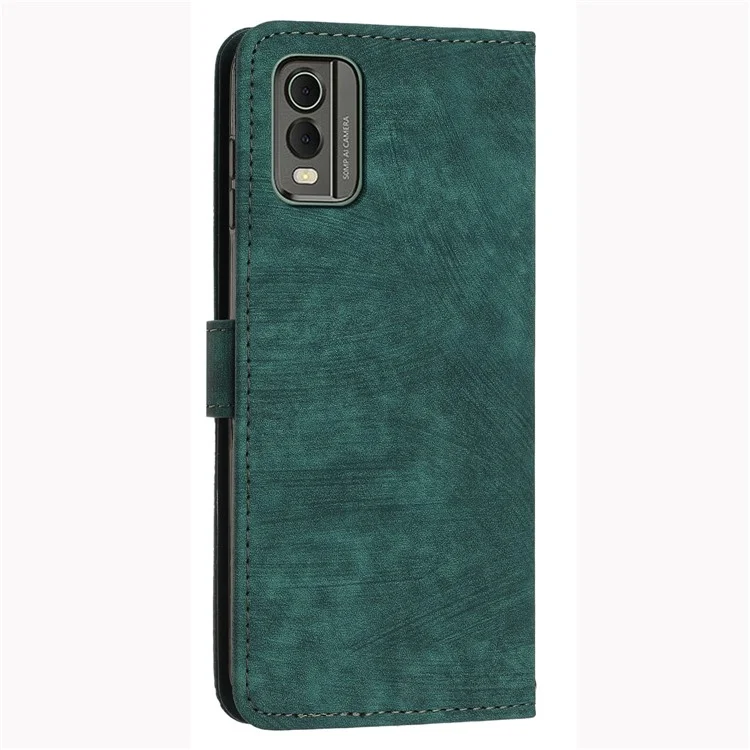 Stand Wallet Shell para Nokia C32 (TA-1534) Skin-touch Imprinted Lines Flip Case PU Leather Phone Cover - Verde
