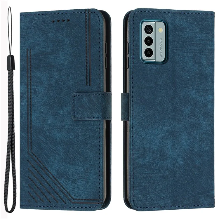 Для Nokia G22 Imprinted Lines Flip Case Skin-touch PU Leather Phone Cover with Stand Wallet - Sapphire