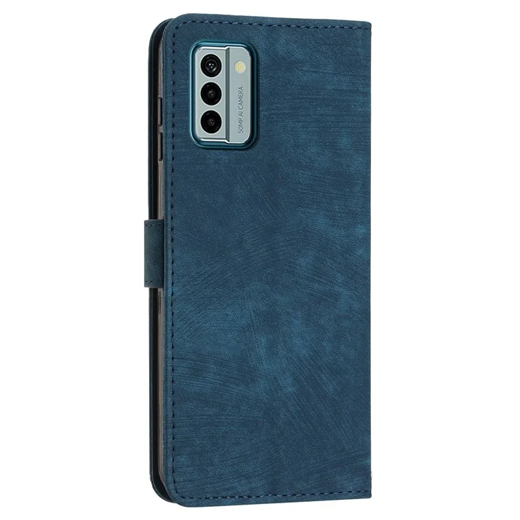 Для Nokia G22 Imprinted Lines Flip Case Skin-touch PU Leather Phone Cover with Stand Wallet - Sapphire