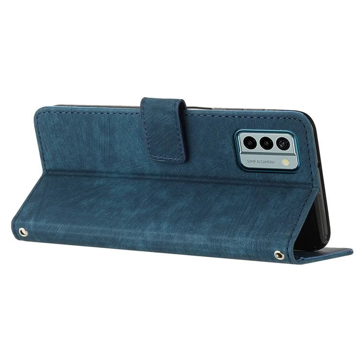Для Nokia G22 Imprinted Lines Flip Case Skin-touch PU Leather Phone Cover with Stand Wallet - Sapphire