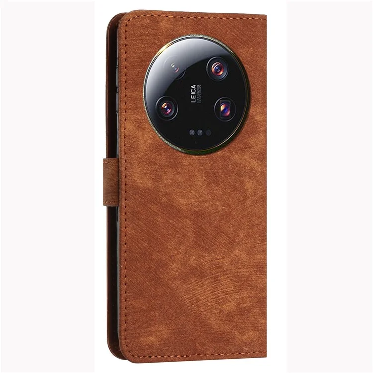 For Xiaomi 13 Ultra Anti-scratch Imprinted Lines Flip Case Skin-touch PU Leather Stand Wallet Phone Cover - Brown