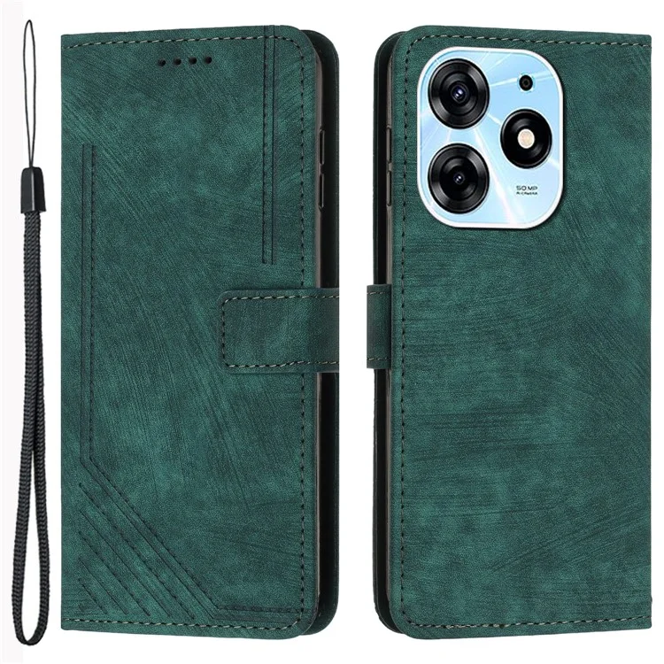Stand Flip Case für TECNO Spark 10 Pro Skin-Touch linierte Brieftasche Handyhülle aus PU-Leder - Grün