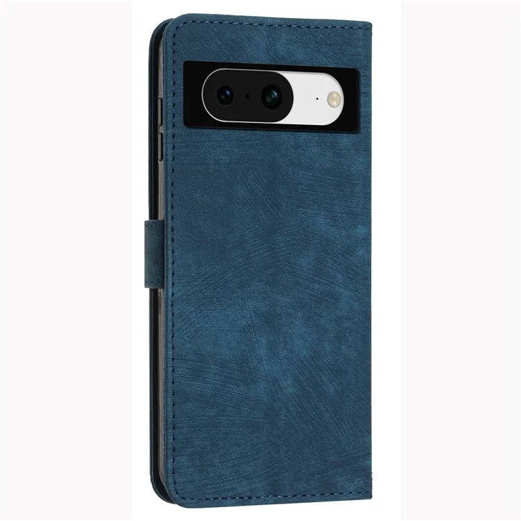 PU Leather Flip Case for Google Pixel 8 Skin-touch Stand Imprinted Lines Wallet Anti-drop Phone Cover - Sapphire