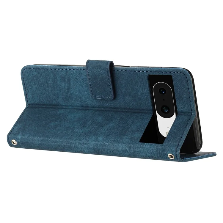 PU Leather Flip Case for Google Pixel 8 Skin-touch Stand Imprinted Lines Wallet Anti-drop Phone Cover - Sapphire
